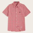 Romwe Guys Embroidery Detail Gingham Shirt