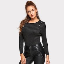 Romwe Zipper Detail Ribbed Knit Sweater