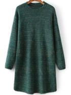 Romwe Women Round Neck Dark Green Sweater Dress