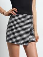 Romwe Houndstooth Wrap Skinny Skirt