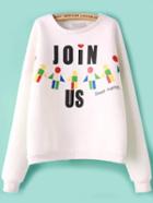 Romwe Join Us Print Crop White Sweatshirt