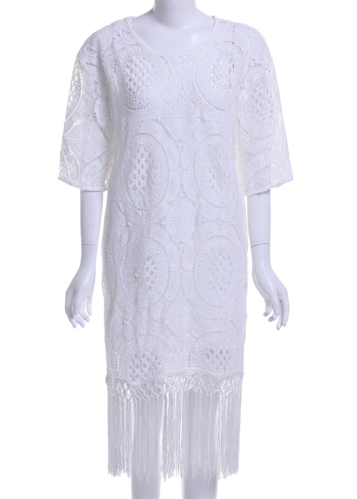 Romwe Half Sleeve With Tassel Lace Dress