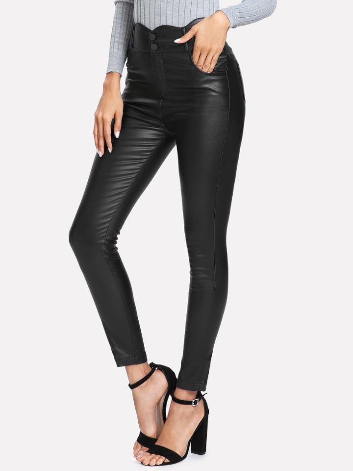 Romwe Scallop Trim Pu Pants