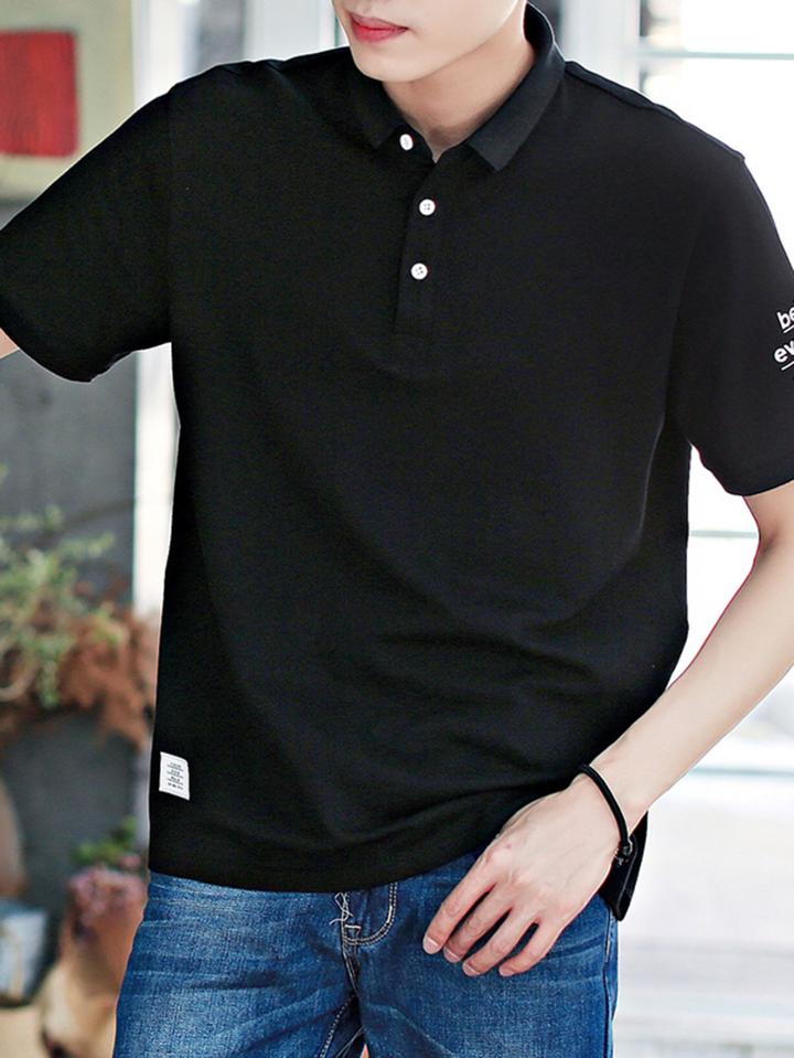 Romwe Men Letter Print Polo Shirt