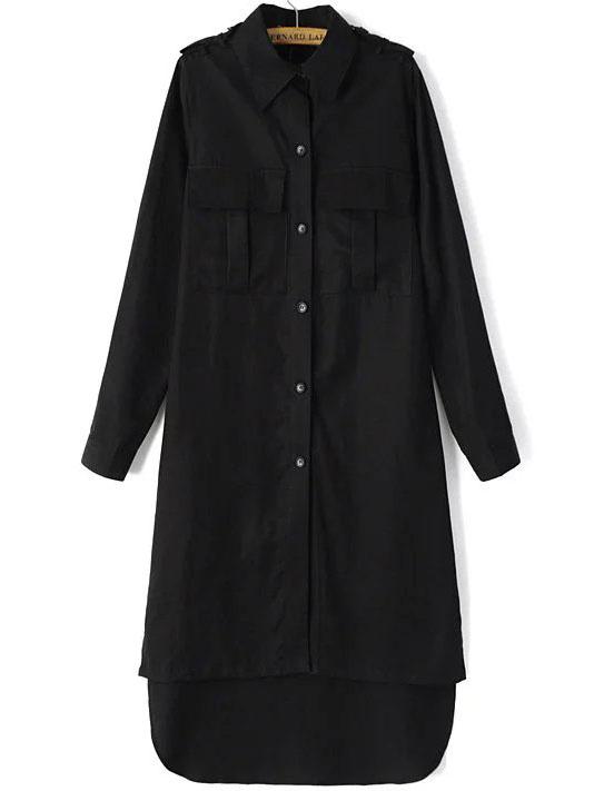 Romwe Black Single Breasted High Low Long Coat