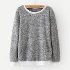 Romwe Solid Fuzzy Sweatshirt
