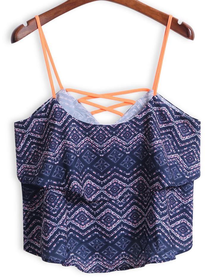 Romwe Spaghetti Strap Geometric Print Navy Cami Top