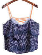 Romwe Spaghetti Strap Geometric Print Navy Cami Top