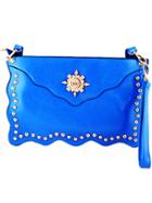 Romwe Blue Skull Embellished Clutch Bag