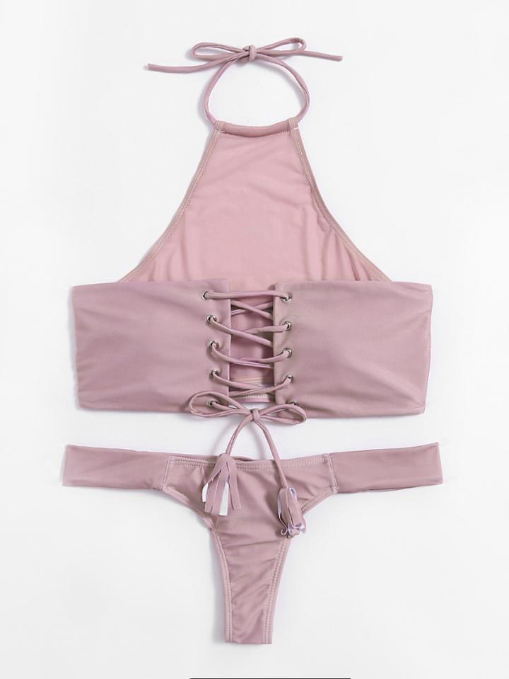 Romwe Criss Cross Ruched Detail Bikini Set