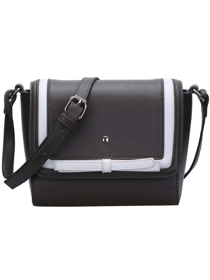 Romwe Grey Bow Magnetic Pu Satchel Bag