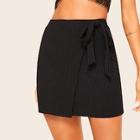 Romwe Wrap Belted Rib-knit Fitted Skirt
