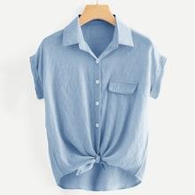 Romwe Plus Single Breasted Knot Blouse