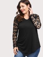 Romwe Hollow Out Lace Panel Asymmetric Tee