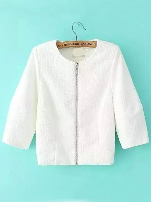 Romwe With Zipper Crop White Coat