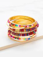 Romwe Rhinestone & Beaded Decorated Bangle Bracelet Set