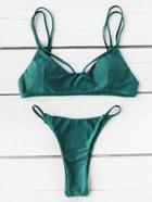 Romwe Strappy V Neck Cutout Bikini Set