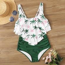 Romwe Coconut Tree Hanky Top With Ruched Bikini Set