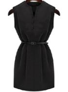 Romwe V Neck Sleeveless Black Dress