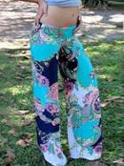 Romwe Paisley Print Elastic Waist Straight Pant