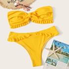 Romwe Frill Trim Ruched Bandeau Bikini Set