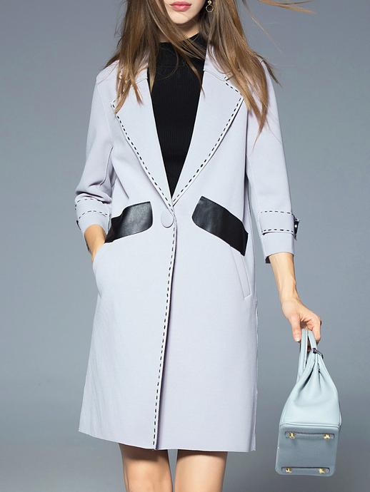 Romwe Grey Lapel Contrast Pu Pockets Coat