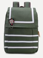 Romwe Green Navy Stripe Sailor Brooch Canvas Backpack