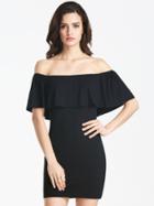 Romwe Black Off The Shoulder Bodycon Dress