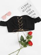 Romwe Off Shoulder Eyelet Lace Up Crop Tee