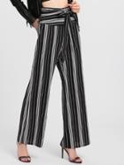 Romwe Self Belted Vertical Striped Pants