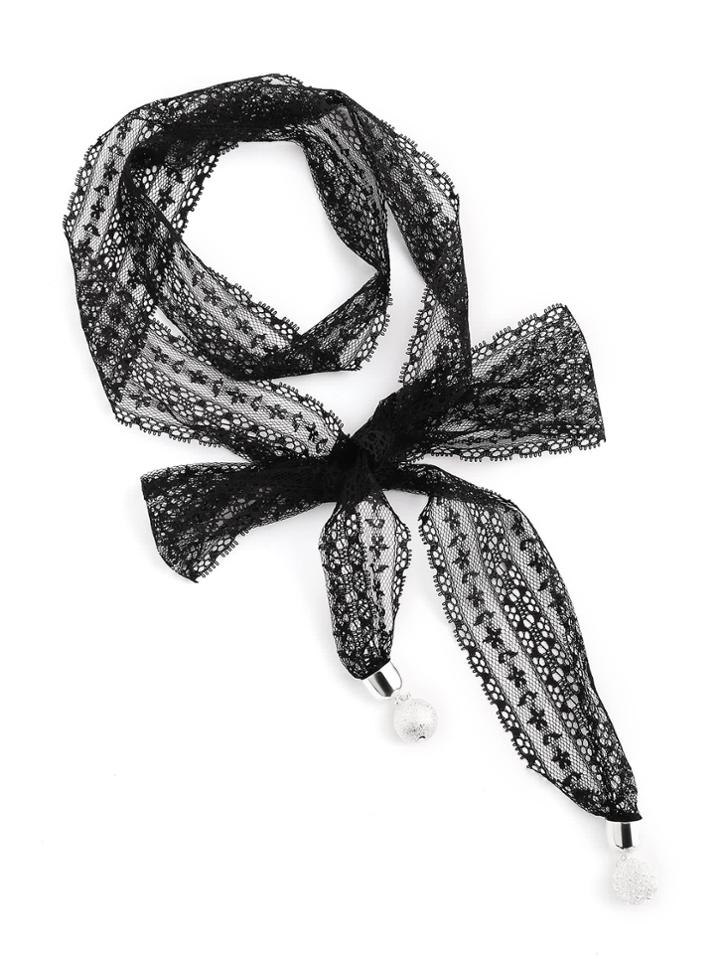 Romwe Faux Pearl Detail Lace Skinny Scarf