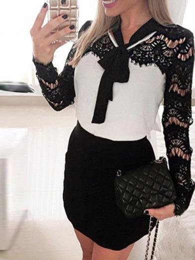 Romwe Color-block Contrast Lace Tie Bodycon Dress