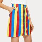 Romwe Striped Zip Through Skirt