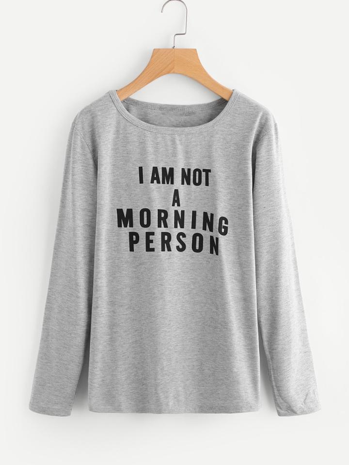 Romwe Slogan Print Marled Tee
