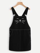 Romwe Cat Print Contrast Stitch Overall Dress