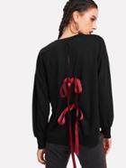 Romwe Ribbon Tie Back Drop Shoulder High Low Pullover