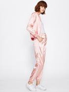 Romwe Satin Ribbed Trim Tape Side Jacket With Sweatpants