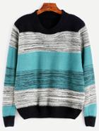 Romwe Color Block Round Neck Sweater