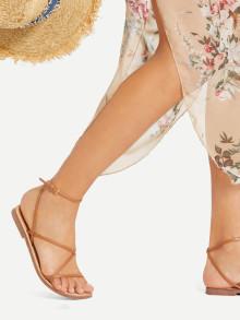 Romwe Strappy Design Pu Flat Sandals