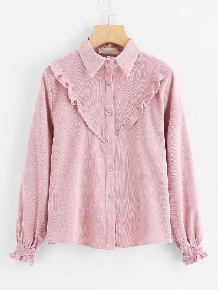 Romwe Single Breasted Ruffle Trim Shirt