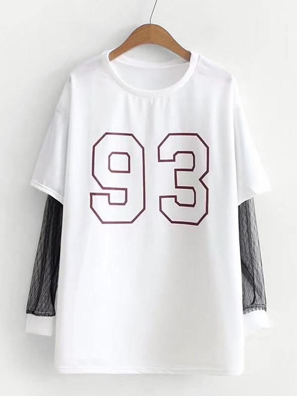 Romwe Contrast Mesh Sleeve 2 In 1 T-shirt