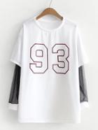 Romwe Contrast Mesh Sleeve 2 In 1 T-shirt