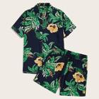 Romwe Guys Tropical Print Shirt & Drawstring Waist Shorts Set