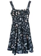 Romwe Vintage Print With Bow Pleated Dress