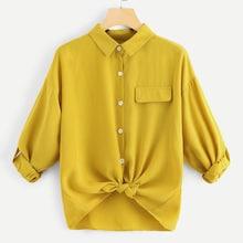 Romwe Roll Tap Sleeve Knot Hem Shirt