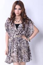 Romwe V-neck Bow-tied Floral Print Apricot Dress