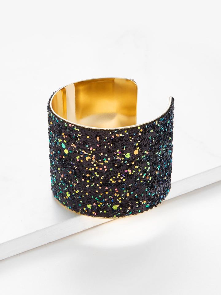 Romwe Sequin Overlay Wide Cuff Bracelet