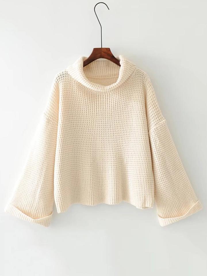 Romwe Turtle Neck Waffle Knit Sweater