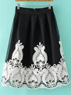 Romwe Zipper Embroidered A-line Color-block Skirt