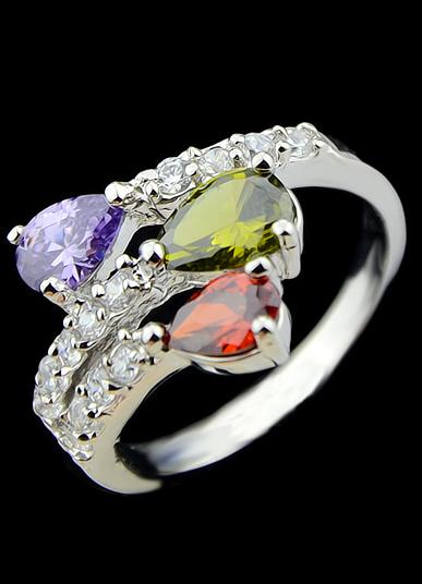 Romwe Multicolor Diamond Silver Fashion Ring